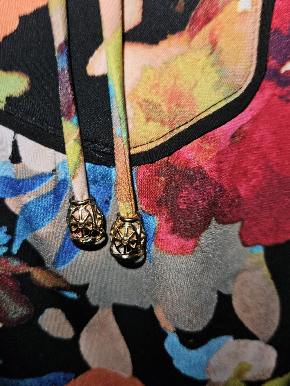 Susan Graver Black Multicolor Floral Tie-Neck Long Sleeve Top 2X - Picture 14 of 14